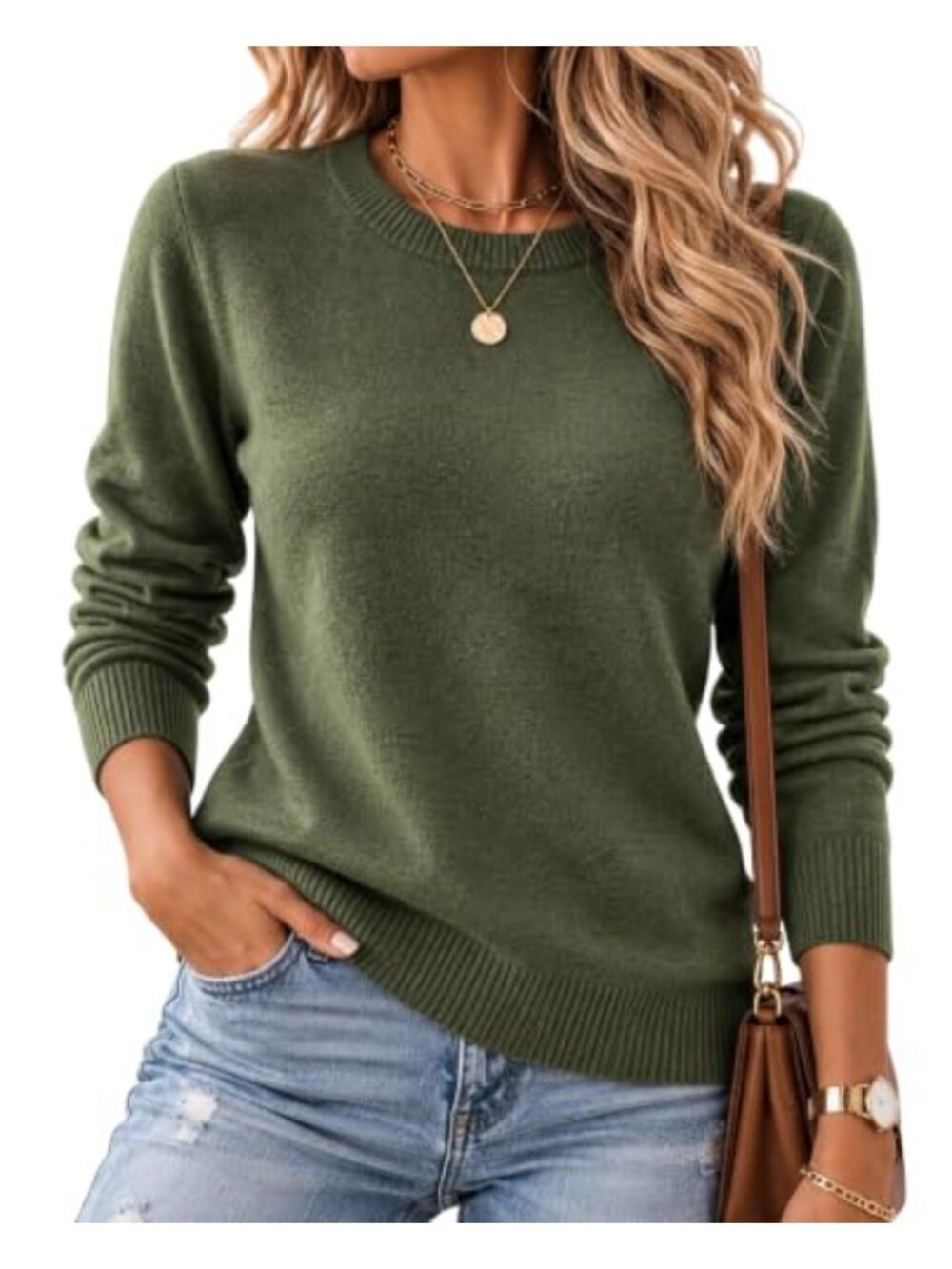 Wool Blend Crew Neck Pullover Sweater Long Sleeve Knit Top